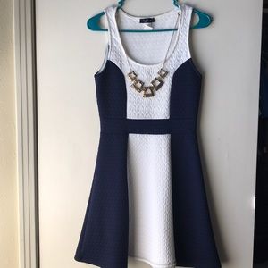 Navy Blue and White Sleeveless Dress